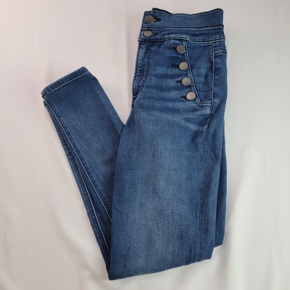 Express 4R Stretch Super High‎ Rise Denim Leggings Gray Jeans Button Detail A615